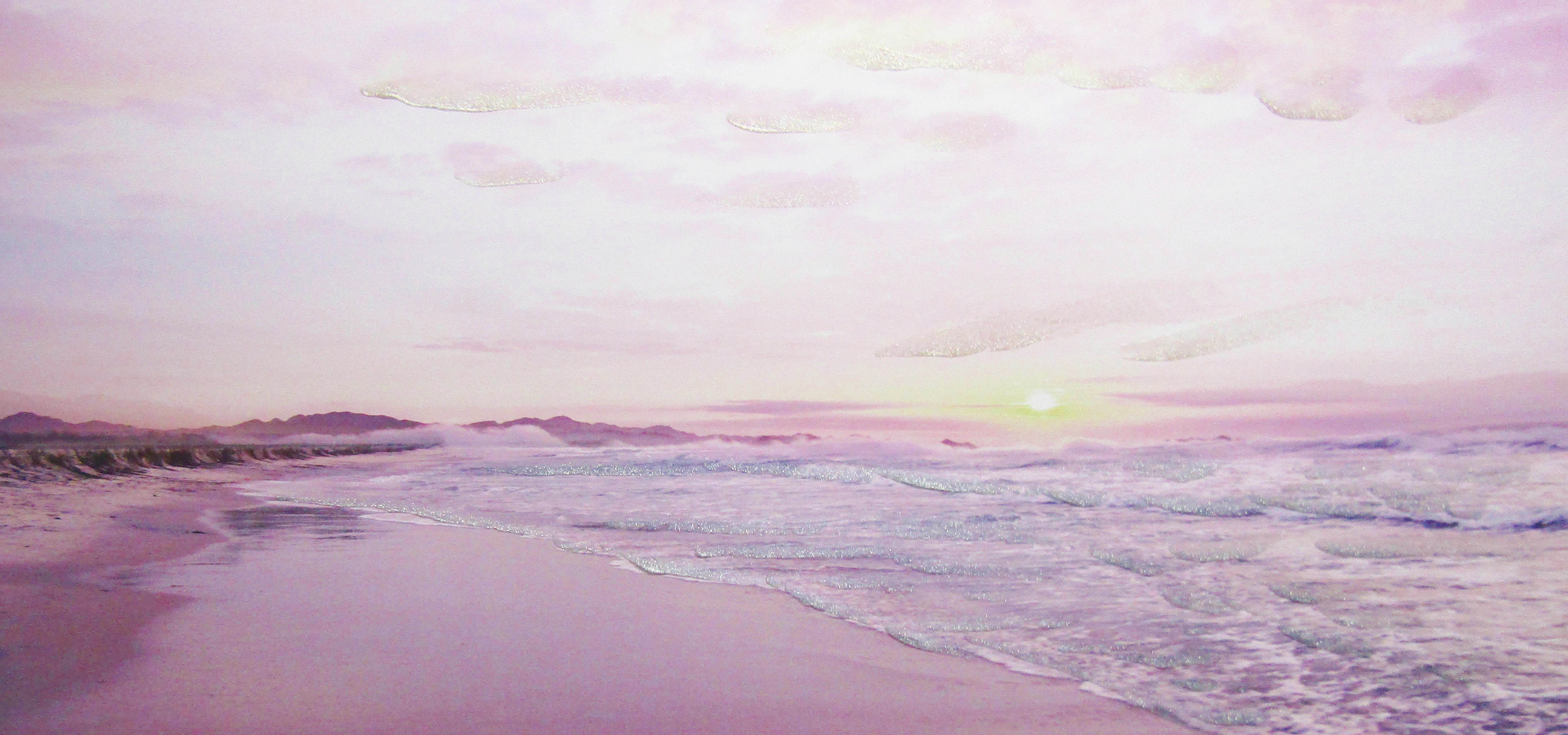 PXYW684 Wall décor art oil on canvas seascape pink grey tones